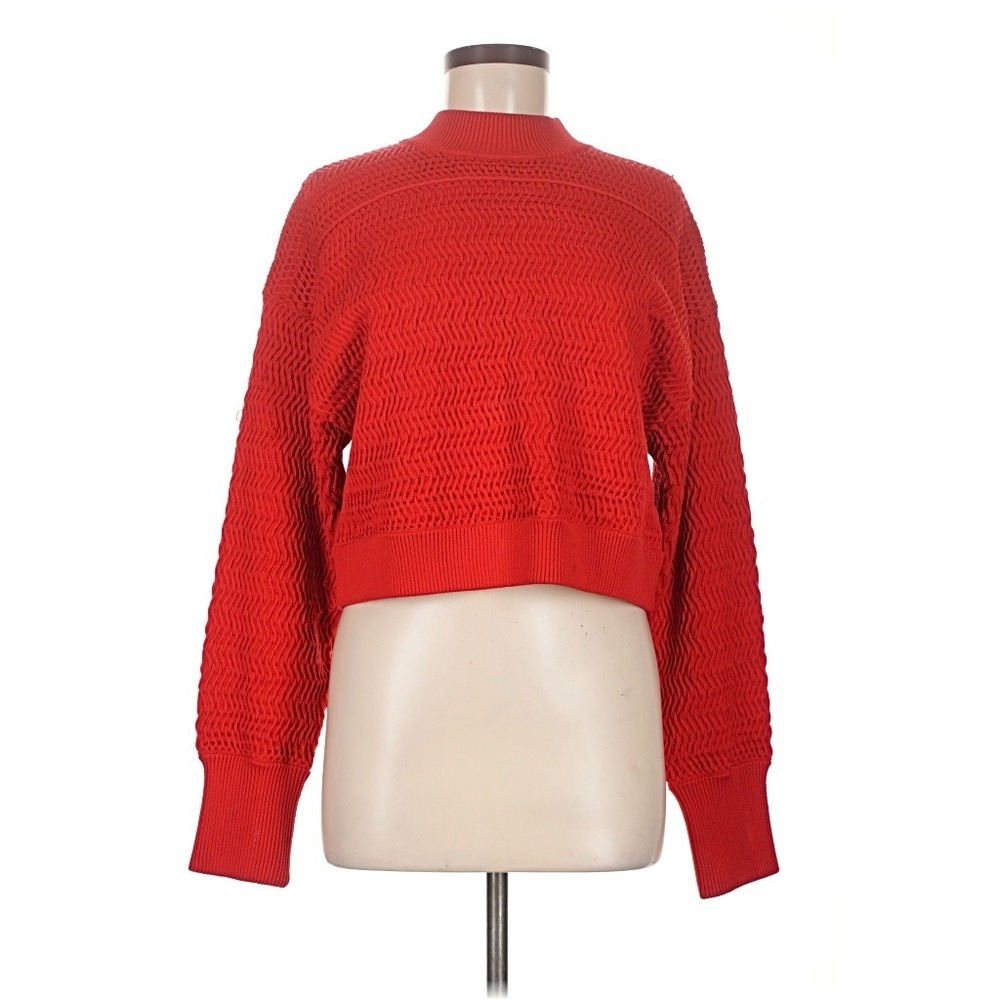 3.1 Phillip Lim Womens Red Textured Knit Mock Neck Cropped Sweater Size Medium